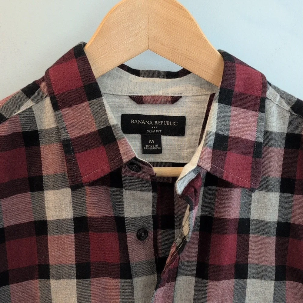 Banana Republic Men's M Slim Fit Plaid Button Down Shirt 100% Cotton